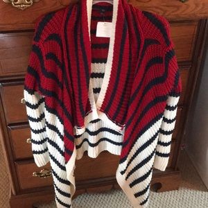 Red, white & blue striped cardigan.